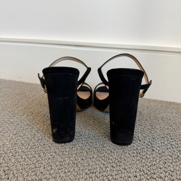 Stuart Weitzman Black Suede Strappy Open Toe Block Heels - Size 38 - Picture 2 of 3